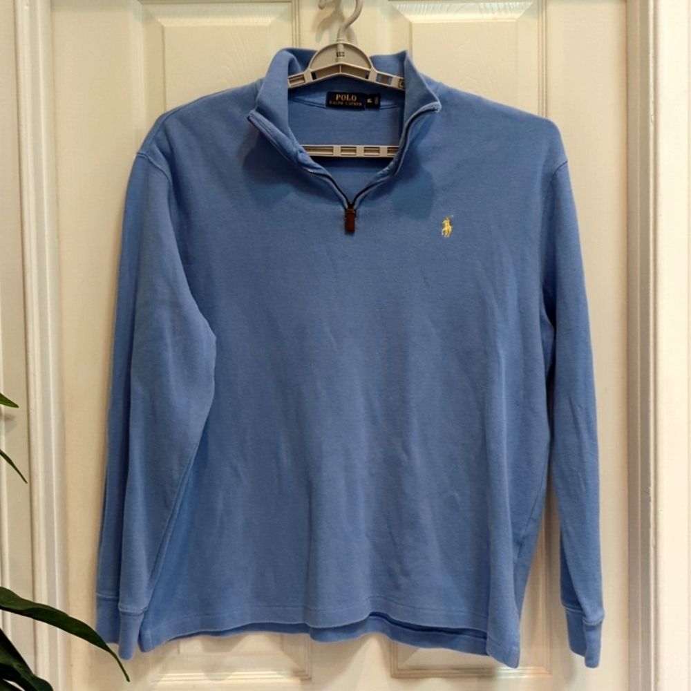 Polo Ralph Lauren Men's 1/4 Zip Long Sleeve Polo Shirt Size XL Light Blue